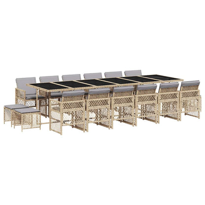 Set da Pranzo da Giardino 17 pz con Cuscini Beige in Polyrattan | homemem39