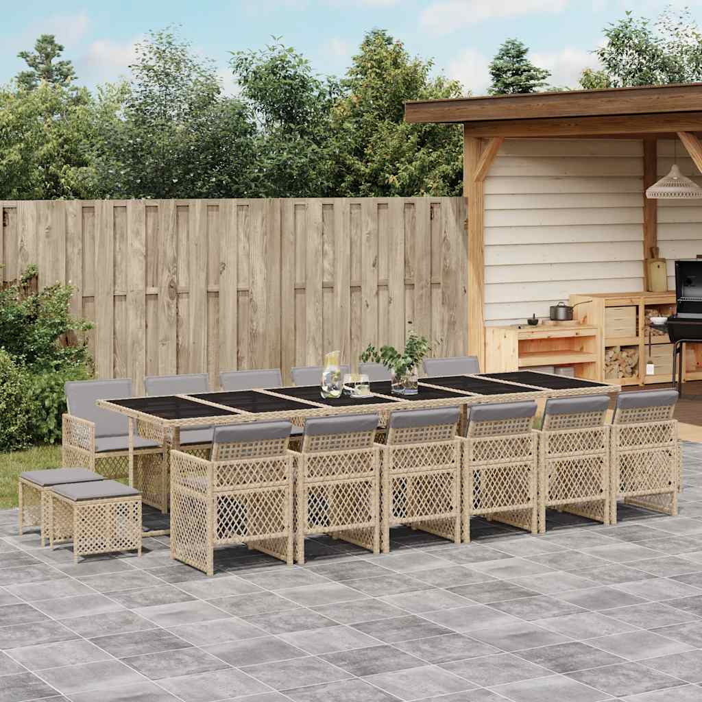 Set da Pranzo da Giardino 17 pz con Cuscini Beige in Polyrattan | homemem39