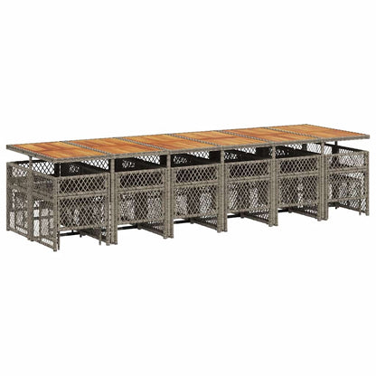 Set da Pranzo da Giardino 17pz con Cuscini Grigio in Polyrattan | homemem39