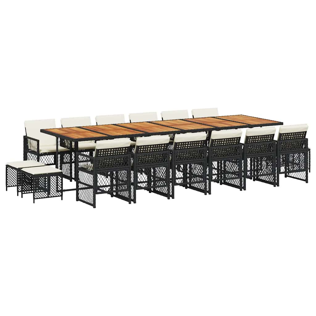 Set da Pranzo da Giardino 17 pz con Cuscini Nero in Polyrattan | homemem39