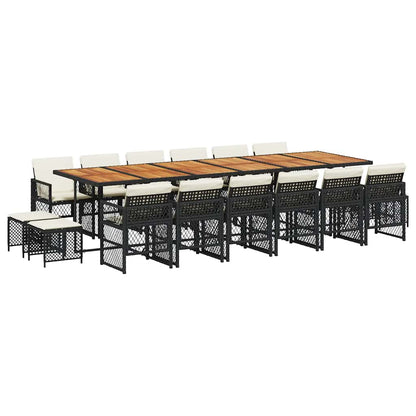 Set da Pranzo da Giardino 17 pz con Cuscini Nero in Polyrattan | homemem39