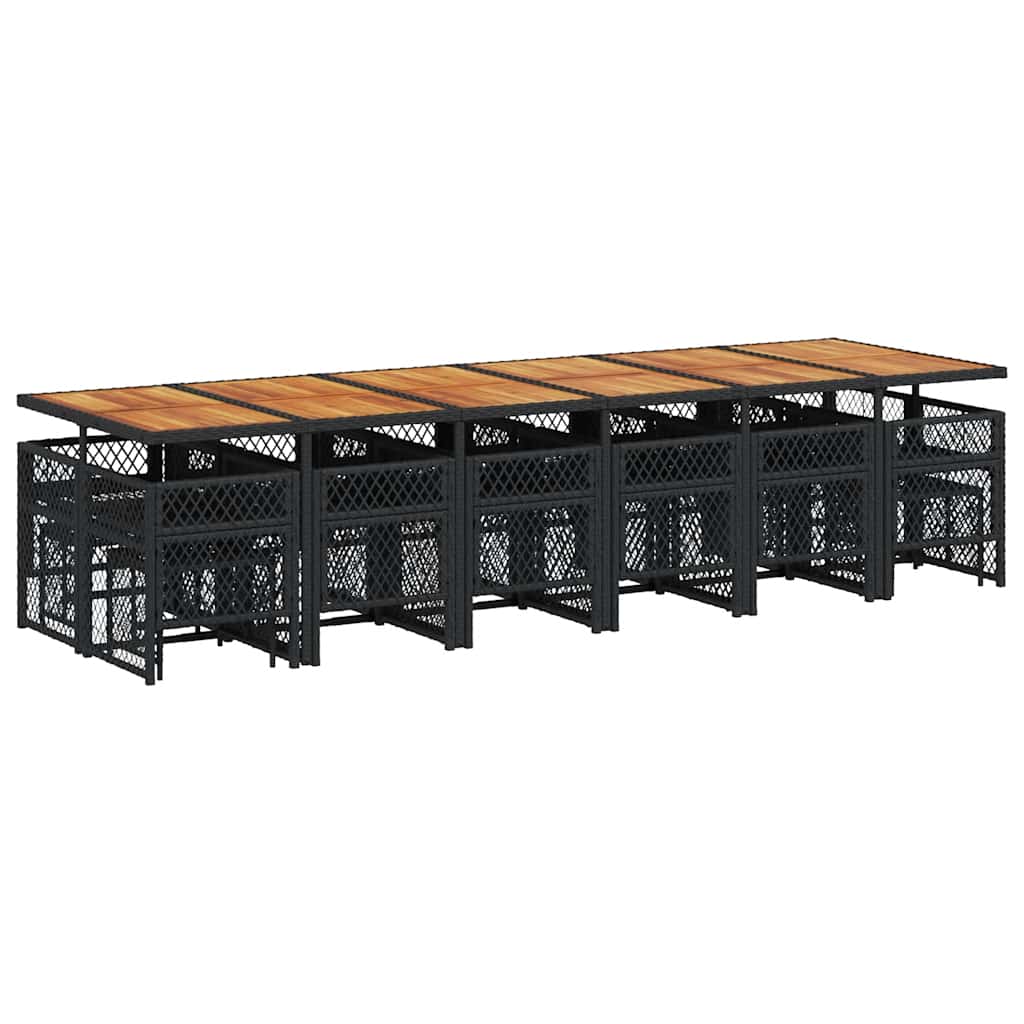 Set da Pranzo da Giardino 17 pz con Cuscini Nero in Polyrattan | homemem39