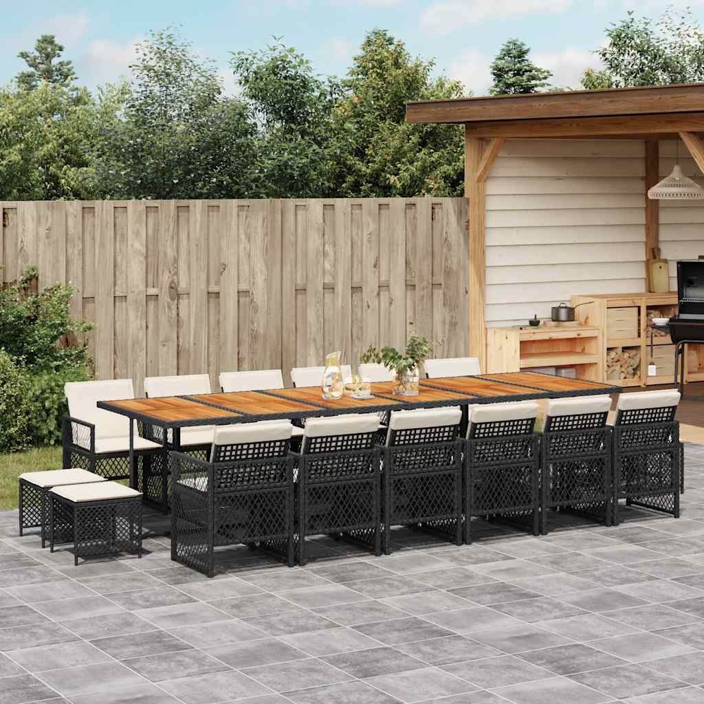Set da Pranzo da Giardino 17 pz con Cuscini Nero in Polyrattan | homemem39