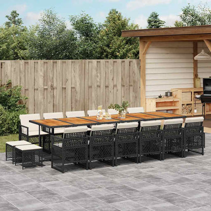 Set da Pranzo da Giardino 17 pz con Cuscini Nero in Polyrattan | homemem39