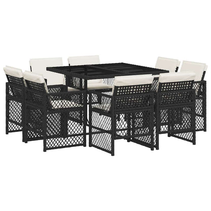 Set da Pranzo da Giardino 9 pz con Cuscini Nero in Polyrattan | homemem39