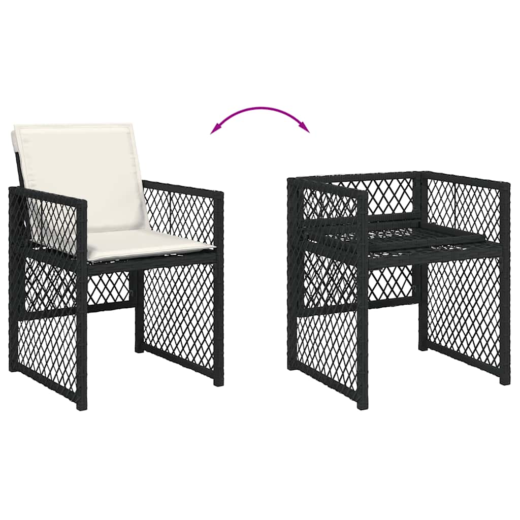 Set da Pranzo da Giardino 9 pz con Cuscini Nero in Polyrattan | homemem39