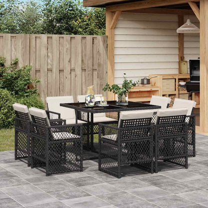 Set da Pranzo da Giardino 9 pz con Cuscini Nero in Polyrattan | homemem39