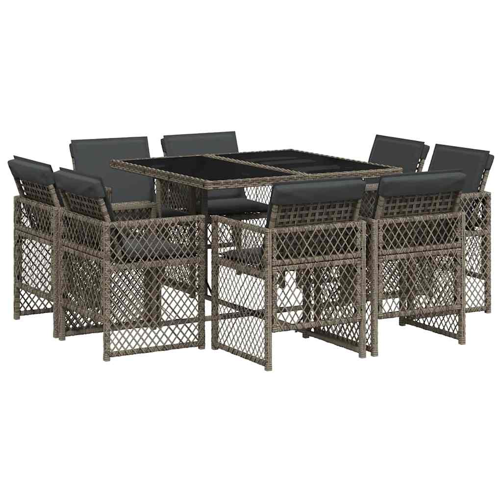 Set da Pranzo da Giardino 9 pz con Cuscini in Polyrattan Grigio | homemem39