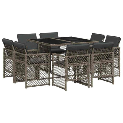 Set da Pranzo da Giardino 9 pz con Cuscini in Polyrattan Grigio | homemem39