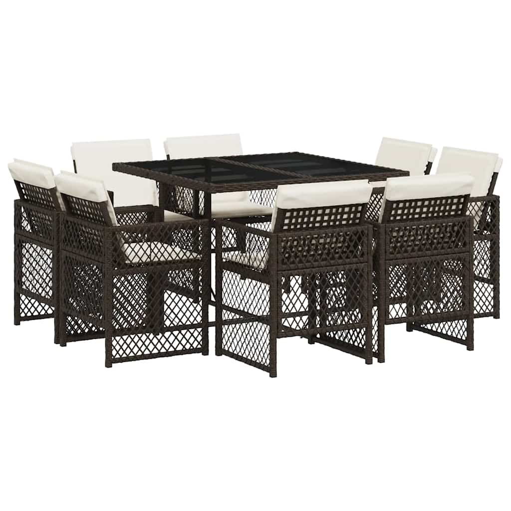 Set da Pranzo da Giardino 9pz con Cuscini Marrone in Polyrattan | homemem39