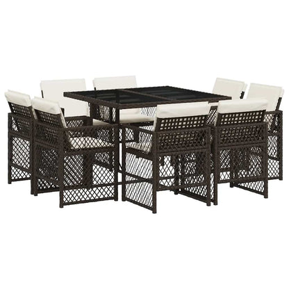Set da Pranzo da Giardino 9pz con Cuscini Marrone in Polyrattan | homemem39