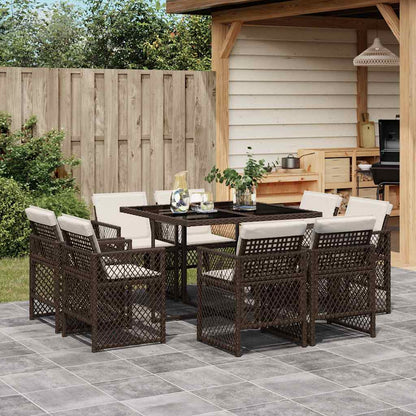 Set da Pranzo da Giardino 9pz con Cuscini Marrone in Polyrattan | homemem39