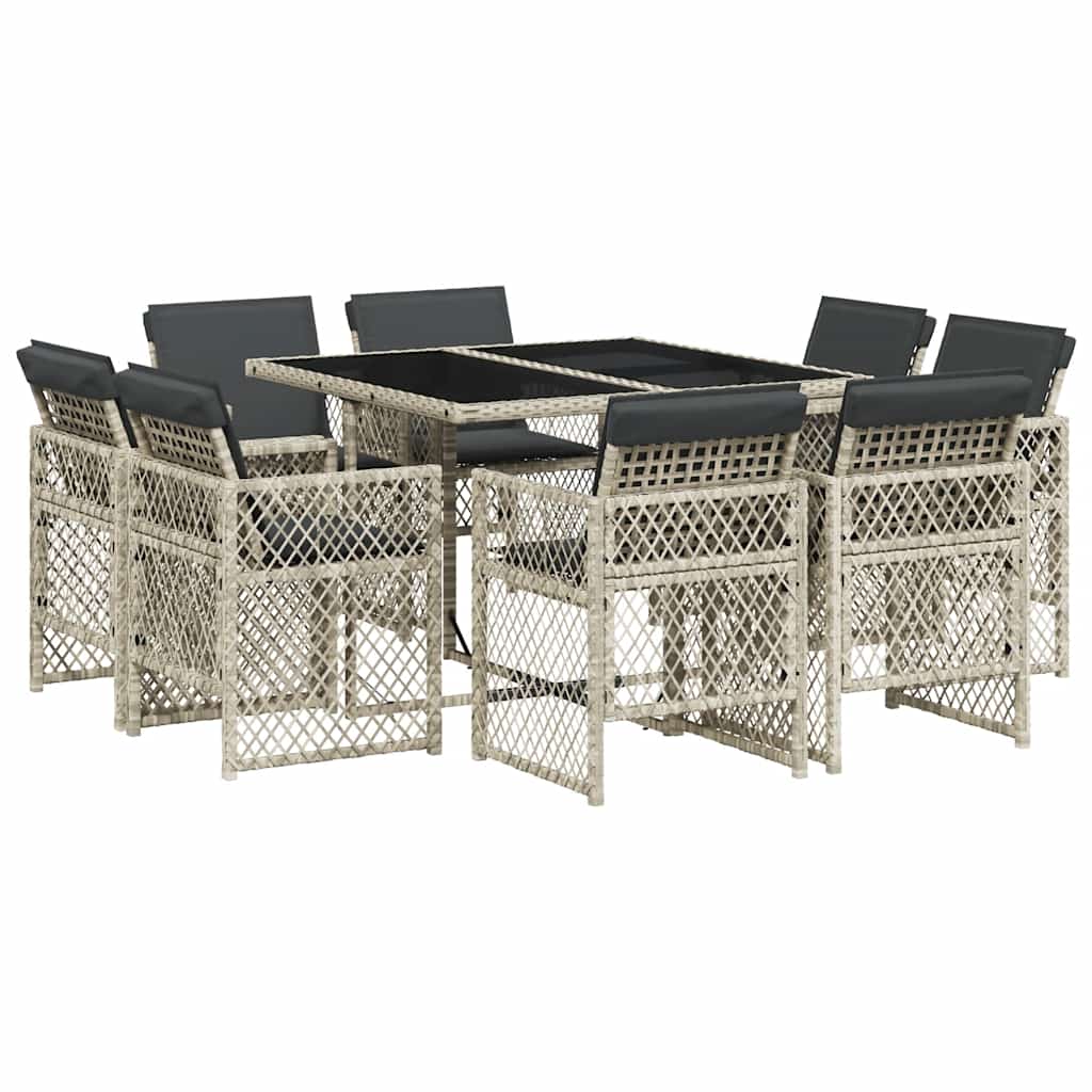 Set Pranzo da Giardino 9pz con Cuscini Grigio Chiaro Polyrattan | homemem39