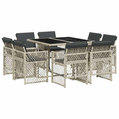 Set Pranzo da Giardino 9pz con Cuscini Grigio Chiaro Polyrattan | homemem39