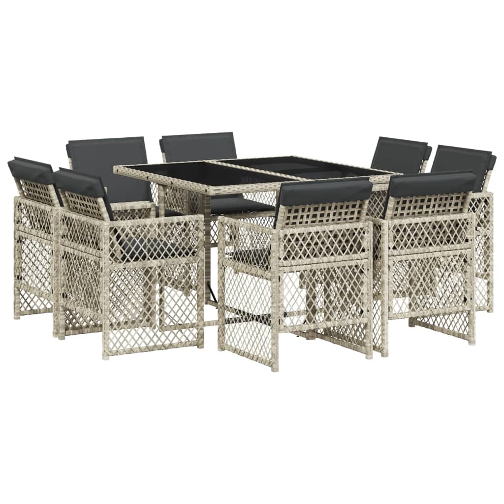 Set Pranzo da Giardino 9pz con Cuscini Grigio Chiaro Polyrattan - homemem39