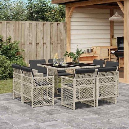 Set Pranzo da Giardino 9pz con Cuscini Grigio Chiaro Polyrattan | homemem39