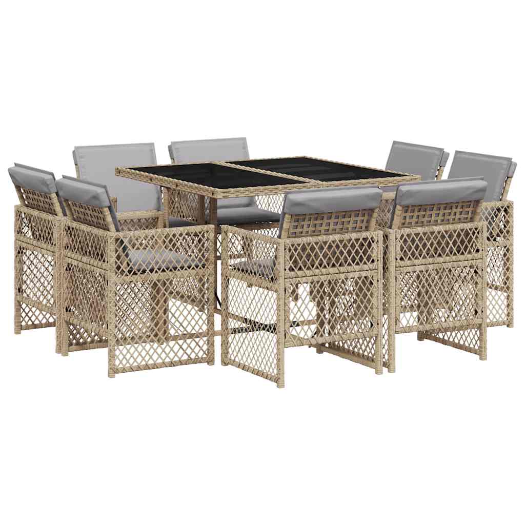 Set Pranzo da Giardino 9 pz con Cuscini Beige Misto Polyrattan | homemem39