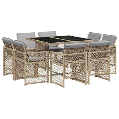 Set Pranzo da Giardino 9 pz con Cuscini Beige Misto Polyrattan | homemem39