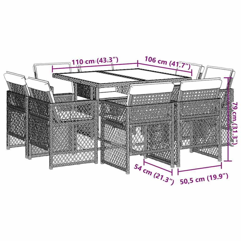 Set Pranzo da Giardino 9 pz con Cuscini Beige Misto Polyrattan | homemem39