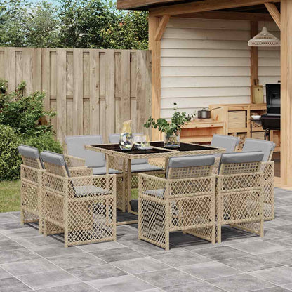Set Pranzo da Giardino 9 pz con Cuscini Beige Misto Polyrattan | homemem39