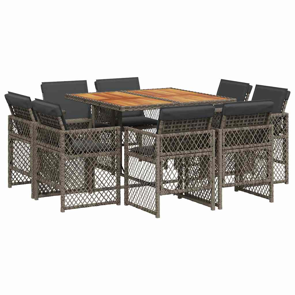 Set da Pranzo da Giardino 9 pz con Cuscini in Polyrattan Grigio | homemem39
