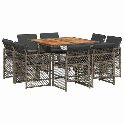 Set da Pranzo da Giardino 9 pz con Cuscini in Polyrattan Grigio | homemem39
