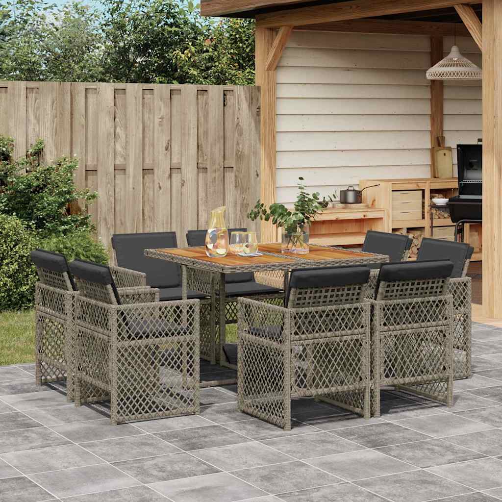 Set da Pranzo da Giardino 9 pz con Cuscini in Polyrattan Grigio | homemem39