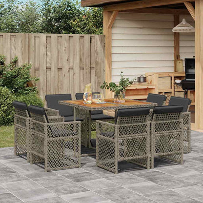 Set da Pranzo da Giardino 9 pz con Cuscini in Polyrattan Grigio | homemem39