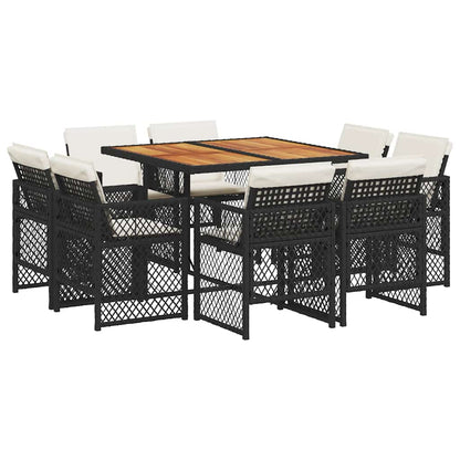 Set da Pranzo da Giardino 9 pz con Cuscini Nero in Polyrattan | homemem39
