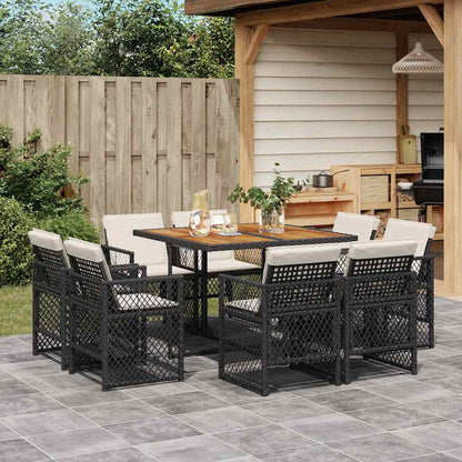 Set da Pranzo da Giardino 9 pz con Cuscini Nero in Polyrattan | homemem39