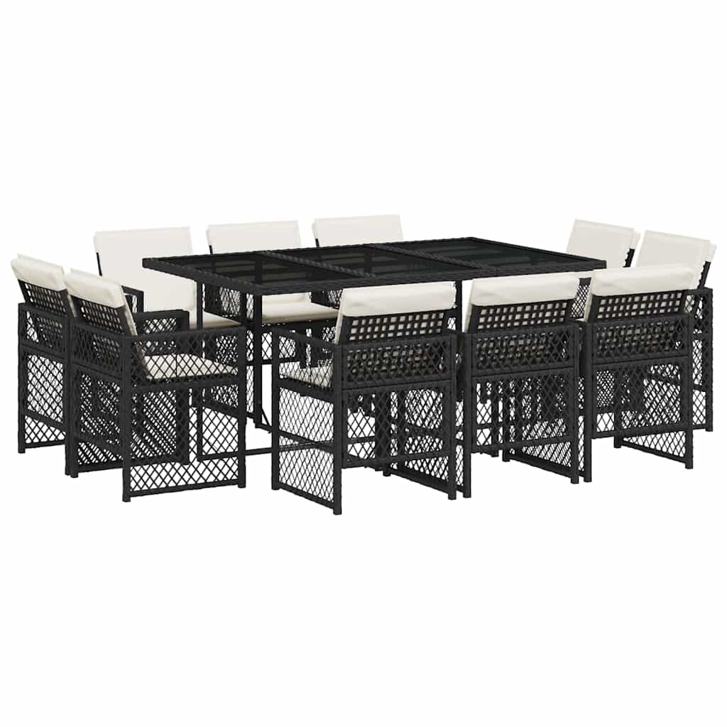 Set da Pranzo da Giardino 11 pz con Cuscini in Polyrattan Nero | homemem39