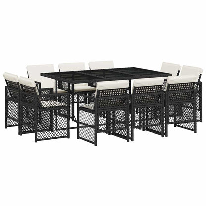 Set da Pranzo da Giardino 11 pz con Cuscini in Polyrattan Nero | homemem39