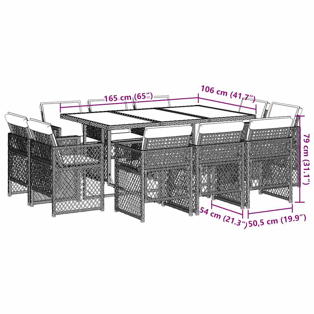 Set da Pranzo da Giardino 11 pz con Cuscini in Polyrattan Nero | homemem39