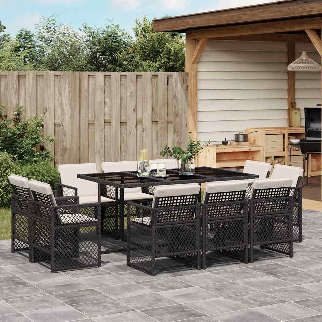 Set da Pranzo da Giardino 11 pz con Cuscini in Polyrattan Nero | homemem39
