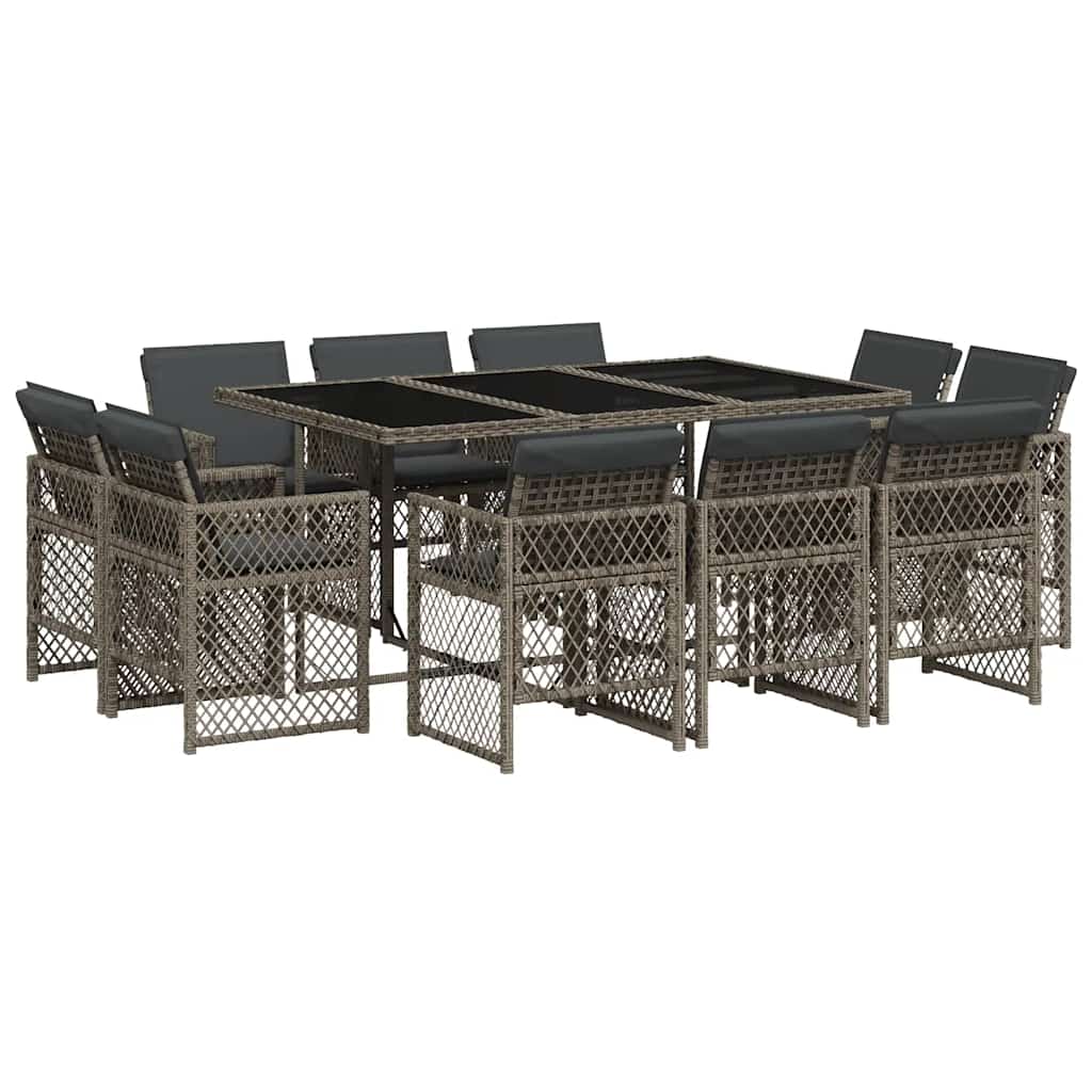 Set da Pranzo da Giardino 11pz con Cuscini in Polyrattan Grigio | homemem39