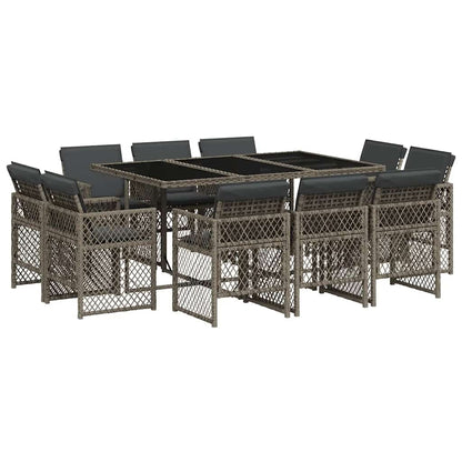 Set da Pranzo da Giardino 11pz con Cuscini in Polyrattan Grigio | homemem39