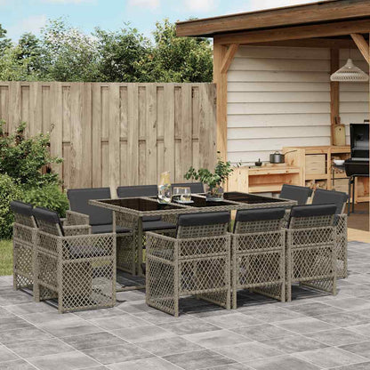 Set da Pranzo da Giardino 11pz con Cuscini in Polyrattan Grigio | homemem39