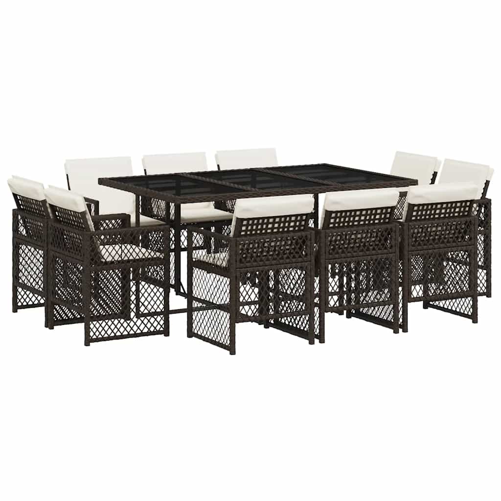 Set da Pranzo da Giardino 11 pz con Cuscini Polyrattan Marrone | homemem39