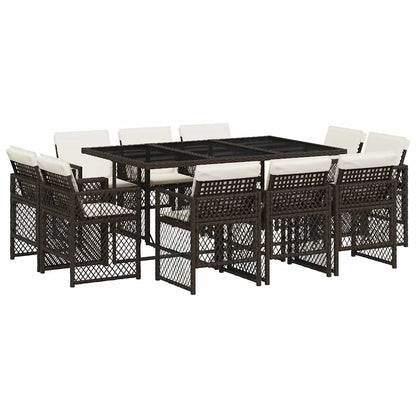 Set da Pranzo da Giardino 11 pz con Cuscini Polyrattan Marrone | homemem39