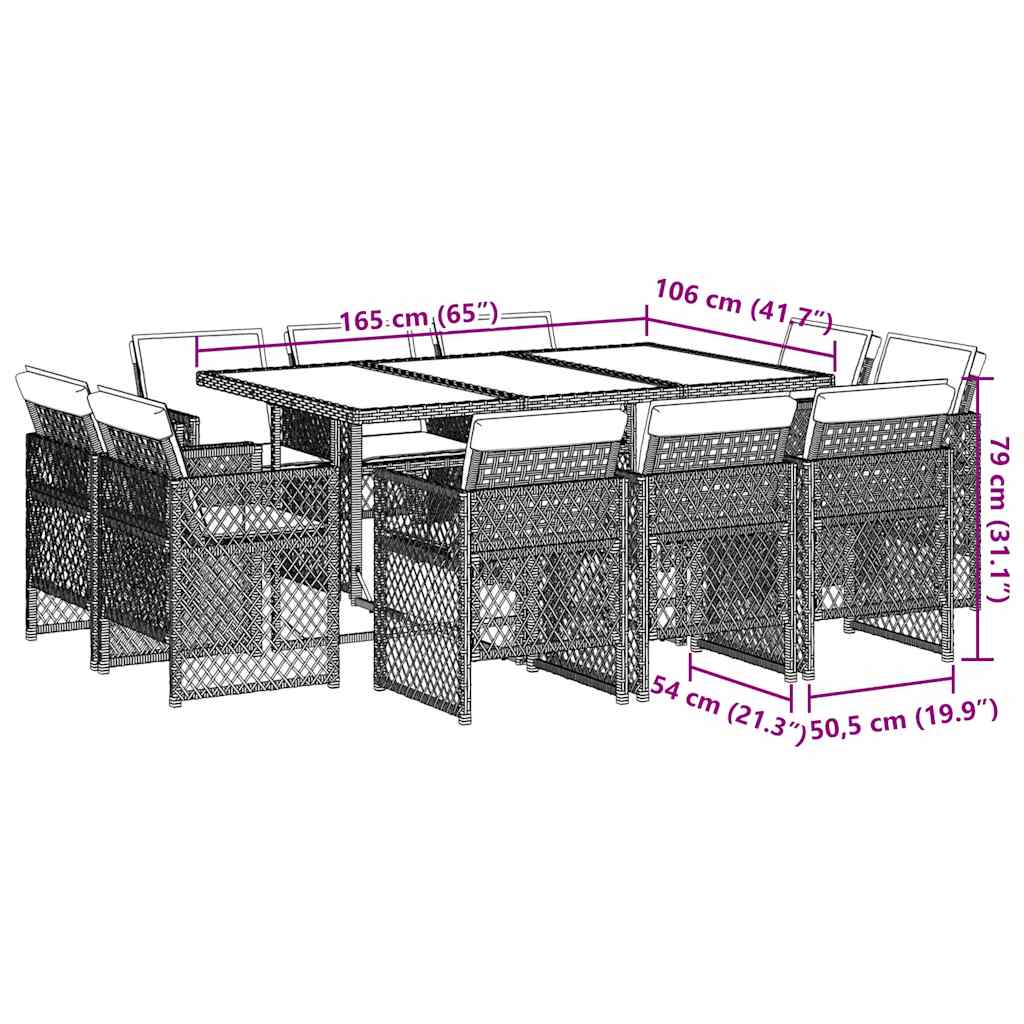 Set da Pranzo da Giardino 11 pz con Cuscini Polyrattan Marrone | homemem39