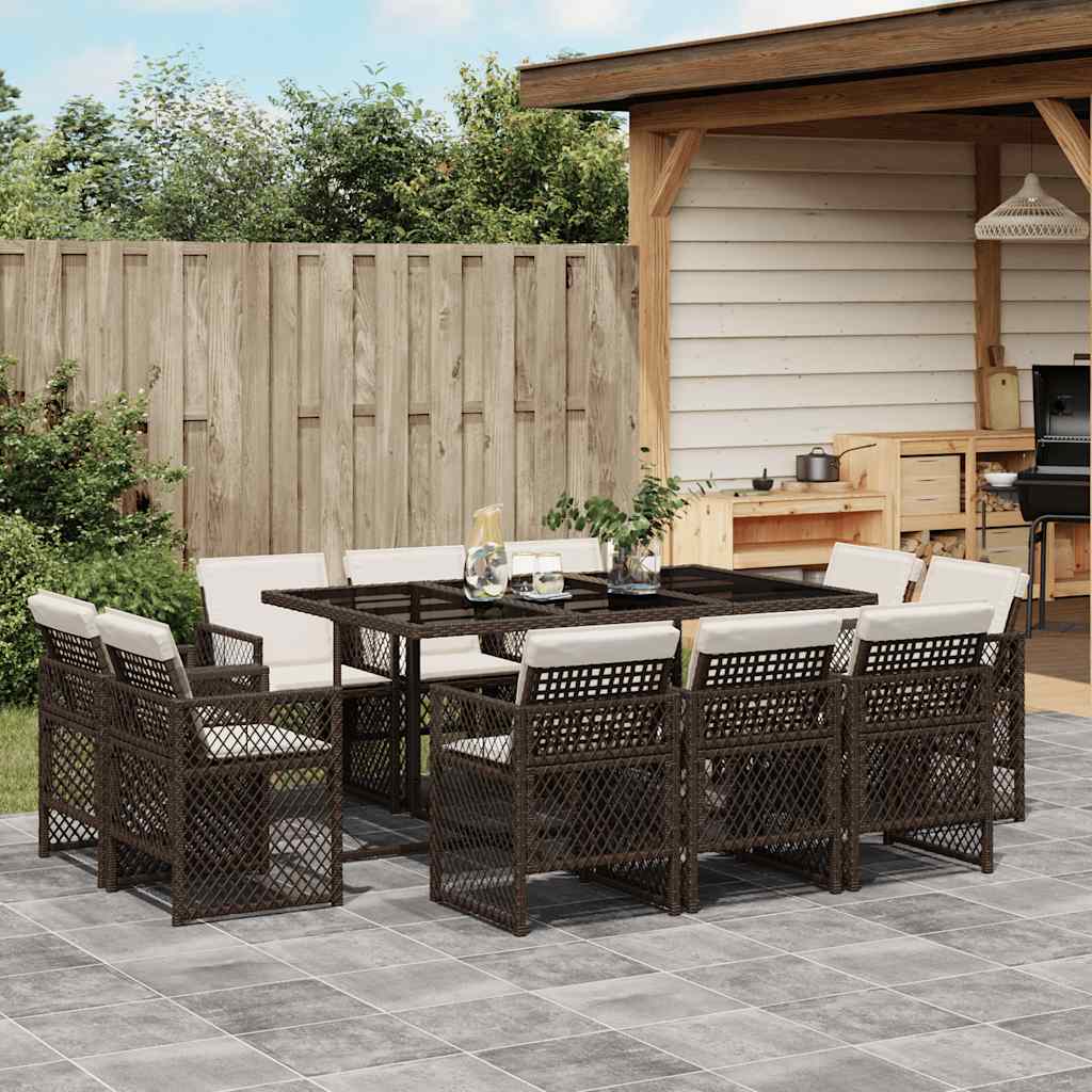Set da Pranzo da Giardino 11 pz con Cuscini Polyrattan Marrone | homemem39
