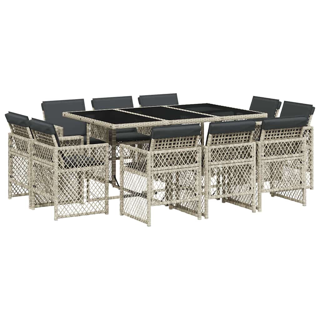 Set Pranzo Giardino 11pz con Cuscini Grigio Chiaro Polyrattan | homemem39