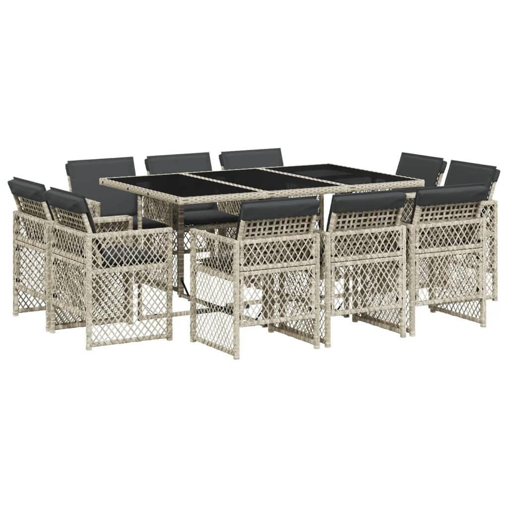 Set Pranzo Giardino 11pz con Cuscini Grigio Chiaro Polyrattan - homemem39
