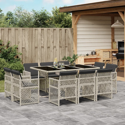 Set Pranzo Giardino 11pz con Cuscini Grigio Chiaro Polyrattan - homemem39