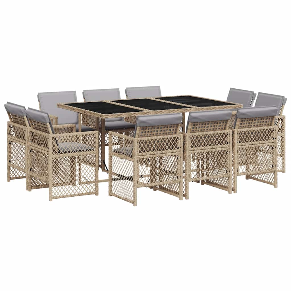 Set Pranzo da Giardino 11 pz con Cuscini Beige Misto Polyrattan | homemem39