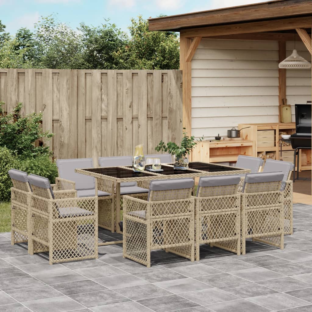 Set Pranzo da Giardino 11 pz con Cuscini Beige Misto Polyrattan - homemem39
