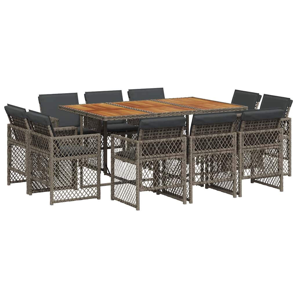 Set da Pranzo da Giardino 11pz con Cuscini in Polyrattan Grigio | homemem39