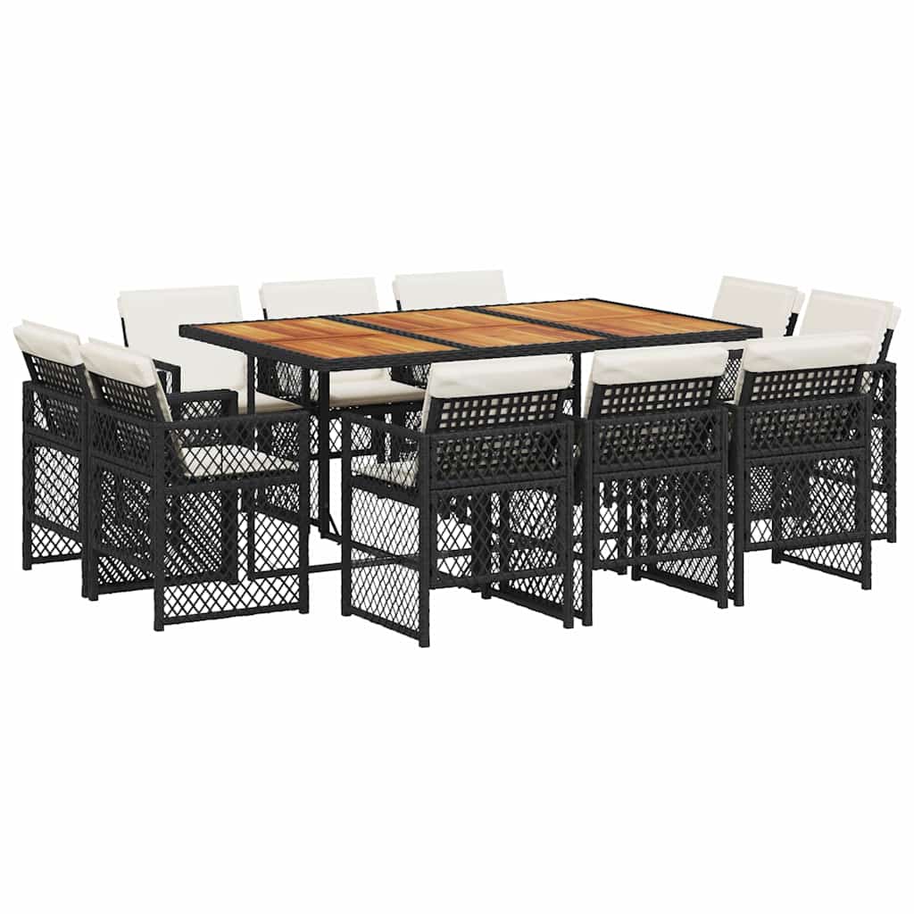 Set da Pranzo da Giardino 11 pz con Cuscini in Polyrattan Nero | homemem39