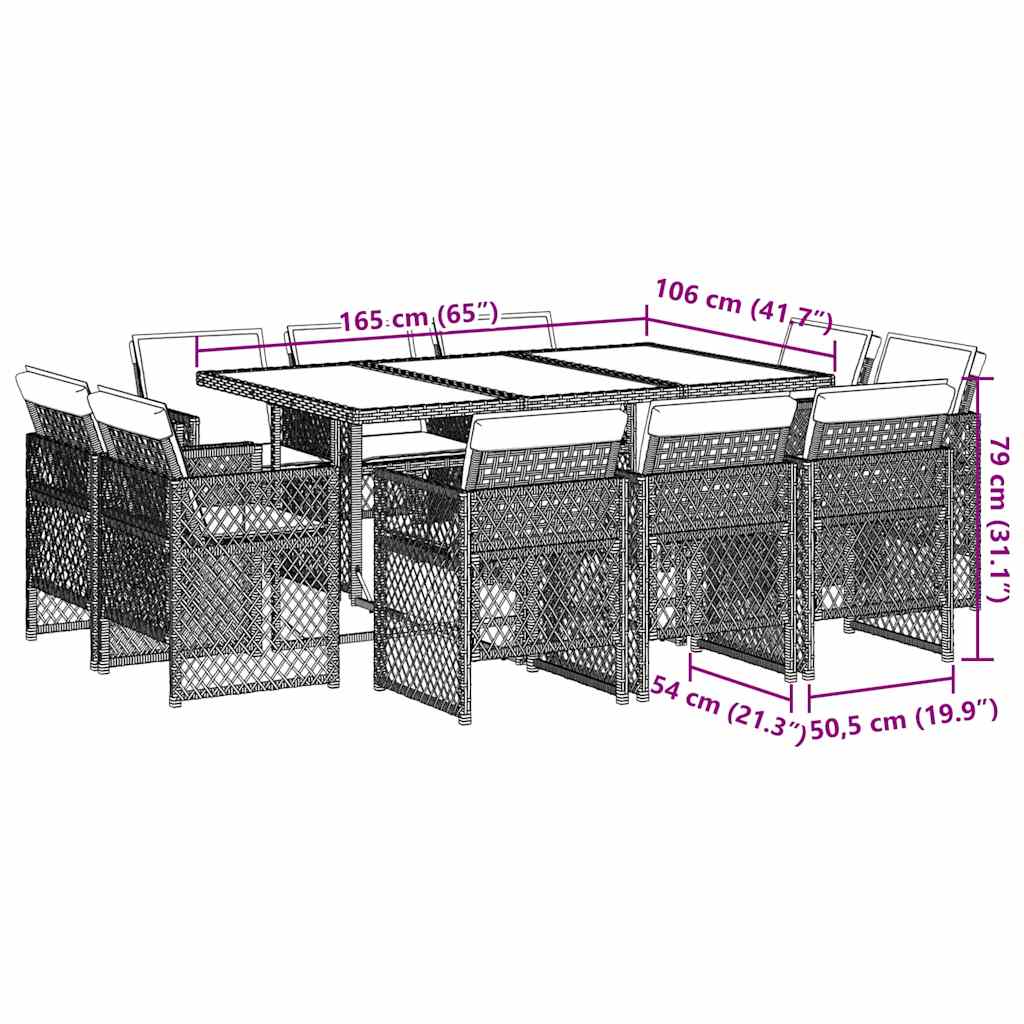 Set da Pranzo da Giardino 11 pz con Cuscini in Polyrattan Nero | homemem39