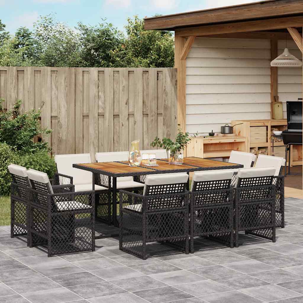 Set da Pranzo da Giardino 11 pz con Cuscini in Polyrattan Nero | homemem39